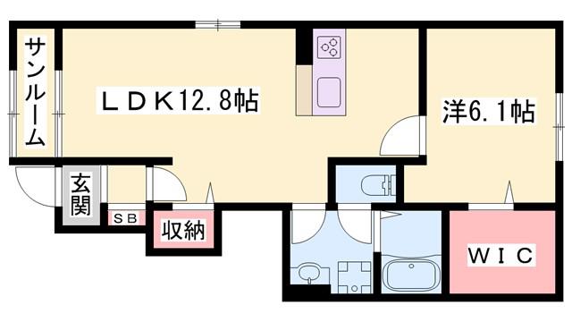 ヴィラドゥグレース梅ヶ谷D(1LDK/1階)の間取り写真