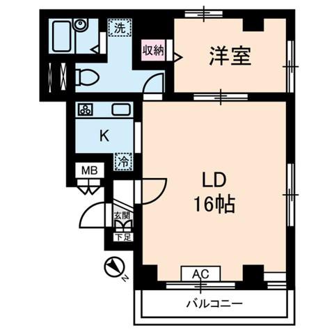 服部ビル(1LDK/9階)の間取り写真