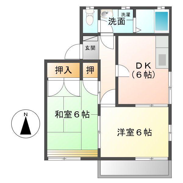フレグランス新町(2DK/1階)の間取り写真