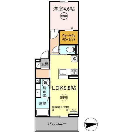 D-ROOM FIRST 大善寺駅前(1LDK/3階)の間取り写真
