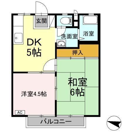 シルキーハイツ(2DK/2階)の間取り写真