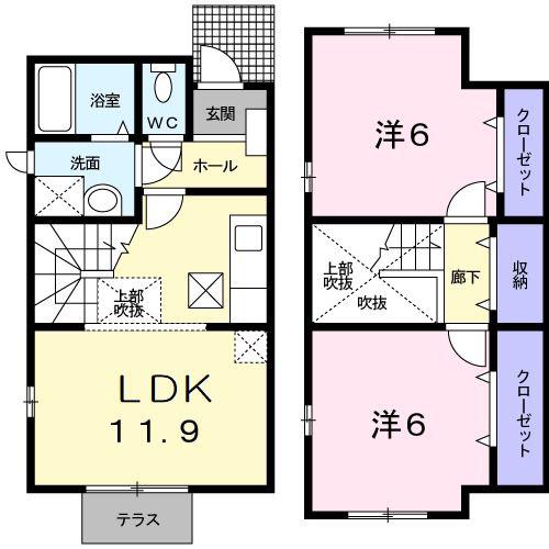 ファミールしおたB(2LDK/1階)の間取り写真