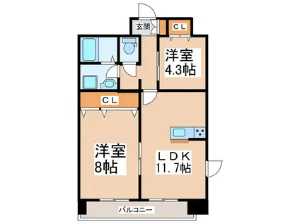 クロノス38花立(2LDK/7階)の間取り写真