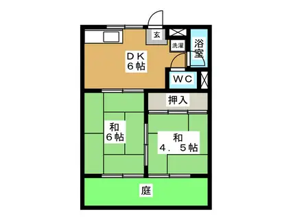 津田ハイツ 東棟(2DK/1階)の間取り写真