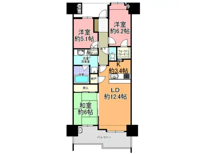 ライオンズ水戸グランフォート(3LDK/2階)の間取り写真