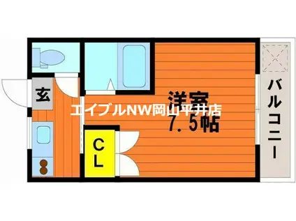 パークプレイス平井II(1K/2階)の間取り写真