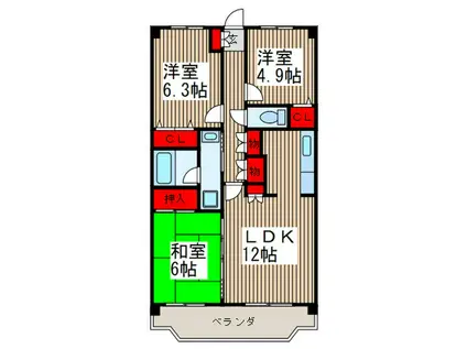 ハッピネス戸田(3LDK/3階)の間取り写真