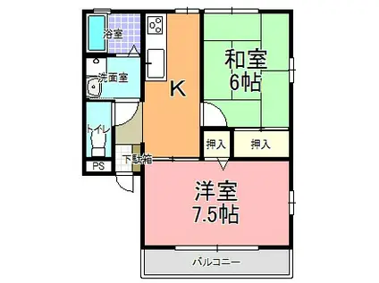 ファミール A棟(2K/1階)の間取り写真