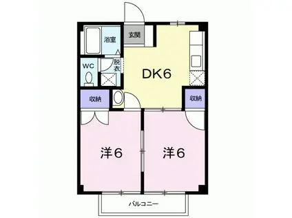 リヒトハイツゆめみ野3(2DK/1階)の間取り写真