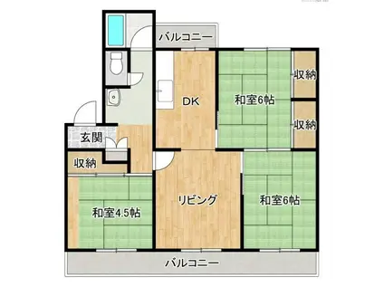 室見団地14棟(3LDK/3階)の間取り写真