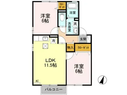 イーストヒルズA棟(2LDK/1階)の間取り写真