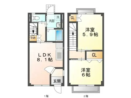 ハートブランシェA(2LDK/1階)の間取り写真
