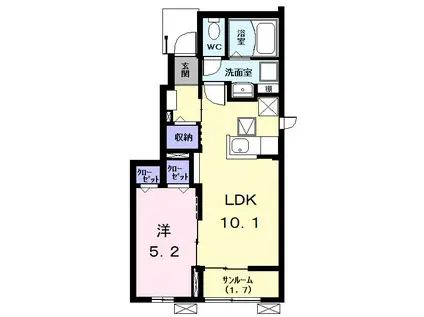 TWINS B(1LDK/1階)の間取り写真