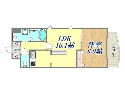 パルシオ甲東園(1LDK/3階)の間取り写真