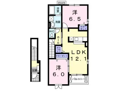 熊本市東区月出7丁目(2LDK/2階)の間取り写真