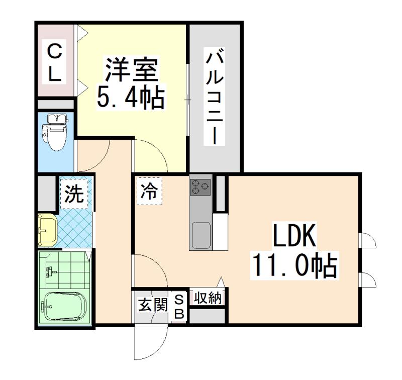 バレンティア(1LDK/1階)の間取り写真