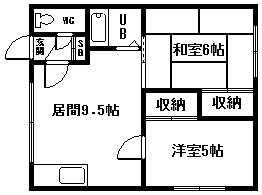 エクセーラ東旭川(2LDK/1階)の間取り写真