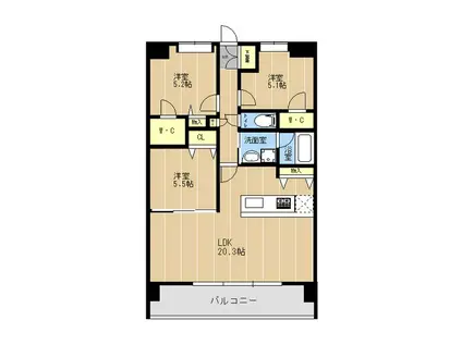 LIBTH原水(3LDK/3階)の間取り写真