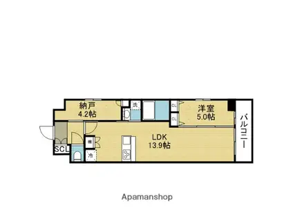 スプランディッド上本町ウエストII(1SLDK/15階)の間取り写真