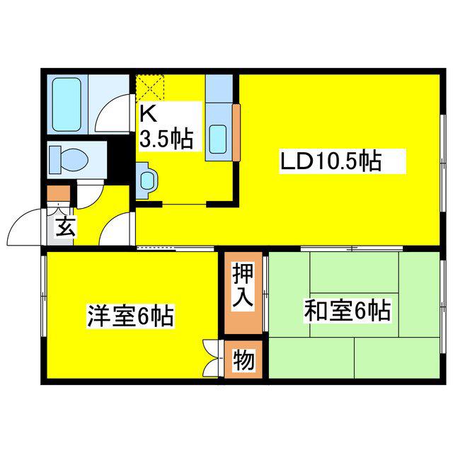 ポールスターハイツB(2LDK/3階)の間取り写真