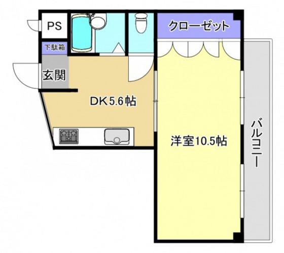 ハピネス(1DK/2階)の間取り写真