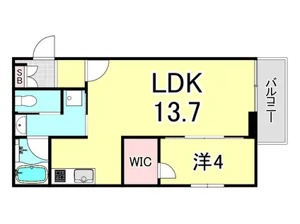 ウェルスクエア西宮甲東園(1LDK/2階)の間取り写真