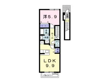 グリーンビレッジB棟(1LDK/2階)の間取り写真