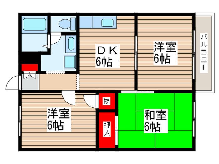 スクウェアーコート(3DK/2階)の間取り写真
