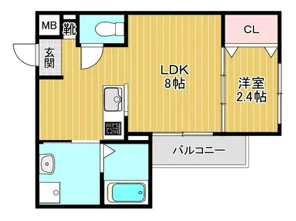 リアコート枚方御殿山サウス(1LDK/2階)の間取り写真
