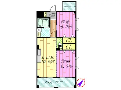LEO参拾四番館(2LDK/3階)の間取り写真