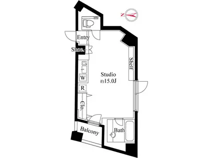 トゥールブランシェ麻布(ワンルーム/4階)の間取り写真