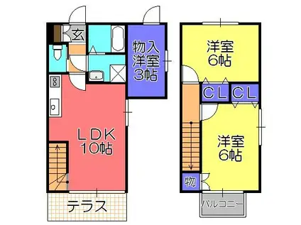 クラウンハイツ彦根3(2LDK/2階)の間取り写真