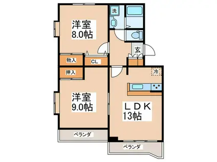 HILL SIDE TERRACE青葉台(2LDK/2階)の間取り写真
