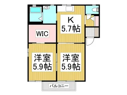 ウイング清北(2K/2階)の間取り写真