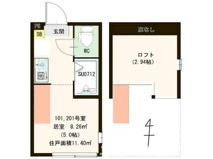 ハーモニーテラス南小岩VII(ワンルーム/2階)の間取り写真