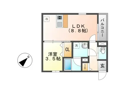 ジュネス内浜町(1LDK/3階)の間取り写真