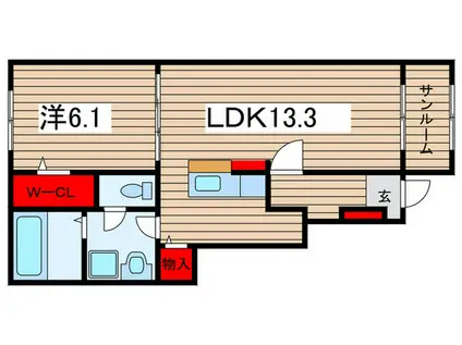 エスパース ボヌール(1LDK/1階)の間取り写真
