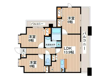 プライムアーバン長町一丁目(3LDK/9階)の間取り写真