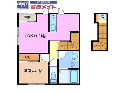 リーシング船江 A(1LDK/2階)の間取り写真