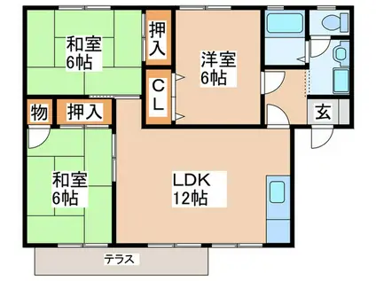 セジュールフォーレB棟(3LDK/1階)の間取り写真