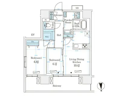 ハビテ本厚木(2LDK/3階)の間取り写真