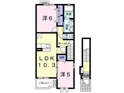 ヴィーヴルII(2LDK/2階)の間取り写真