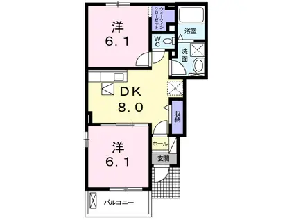 カーサ ミーア(2DK/1階)の間取り写真