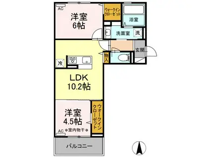 ピュア大里I(2LDK/3階)の間取り写真