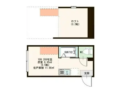 ハーモニーテラス江原町II(ワンルーム/1階)の間取り写真