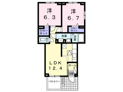 ノヴァジェントリーK(2LDK/1階)の間取り写真