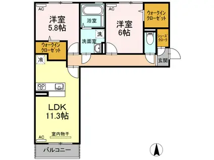 リーリエ中吉野(2LDK/2階)の間取り写真