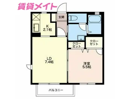MA・CHERIEA棟(1LDK/2階)の間取り写真