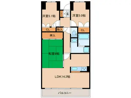 グラスランド21(3LDK/8階)の間取り写真