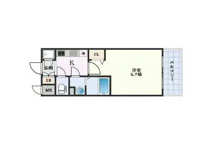 エスリード ザ・カレント大阪(1K/6階)の間取り写真